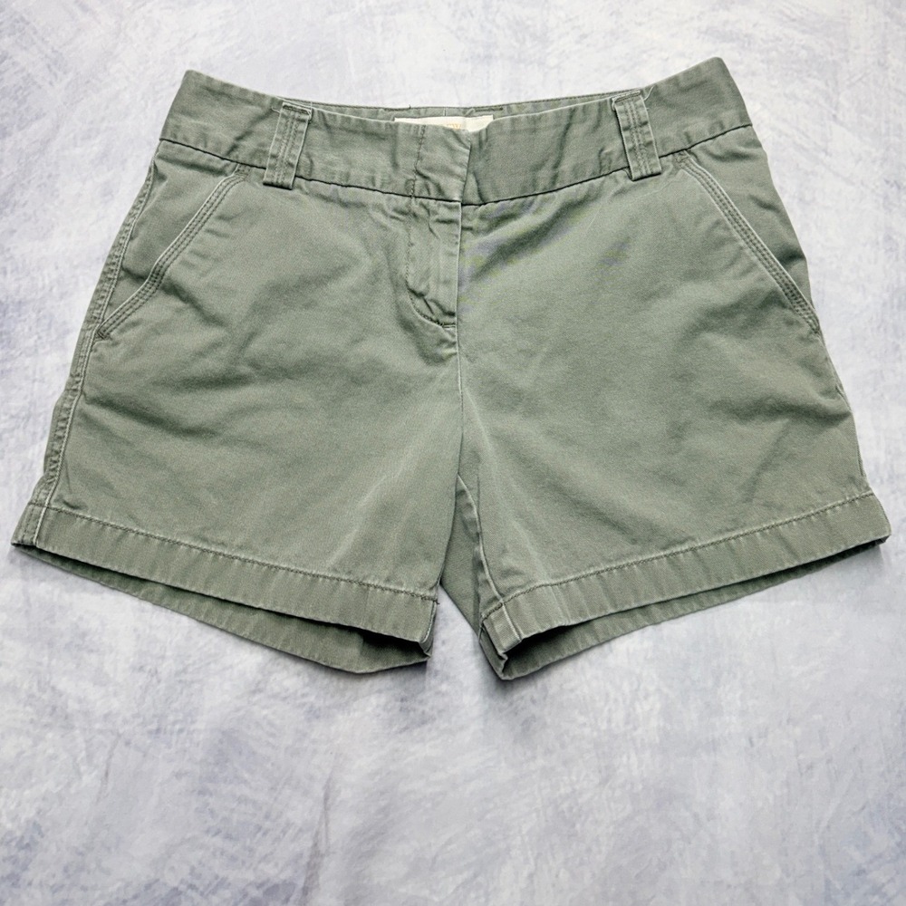 J Crew Womens Classic Twill Chino Shorts Green City Fit 100% Cotton Sz 4 Preppy